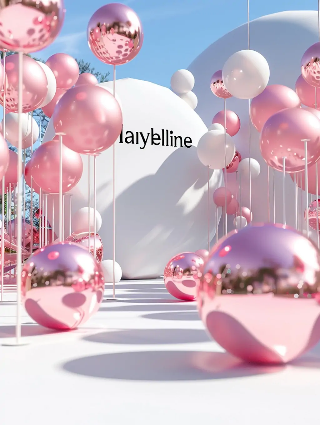 创意粉色金属圆镜气球点缀装饰场景摄影海报背景midjourney关键词咒语 - Ai宇宙吧--Ai宇宙吧-