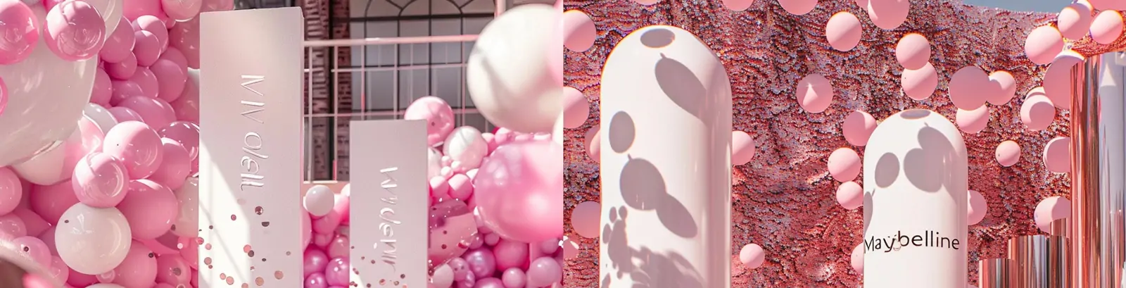 创意粉色金属圆镜气球点缀装饰场景摄影海报背景midjourney关键词咒语