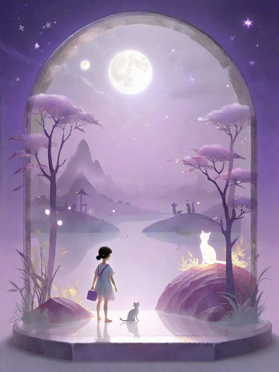 3D立体紫色星空月亮儿童猫咪微缩景观奇域ai绘画关键词咒语 - Ai宇宙吧--Ai宇宙吧-
