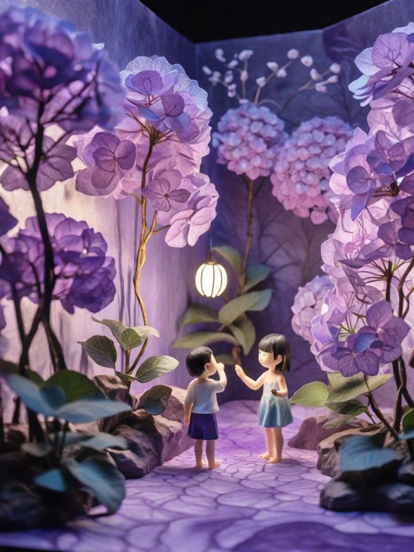 古风紫色绣球花鲜花场景儿童摄影海报奇域ai绘画关键词咒语-Ai宇宙吧-