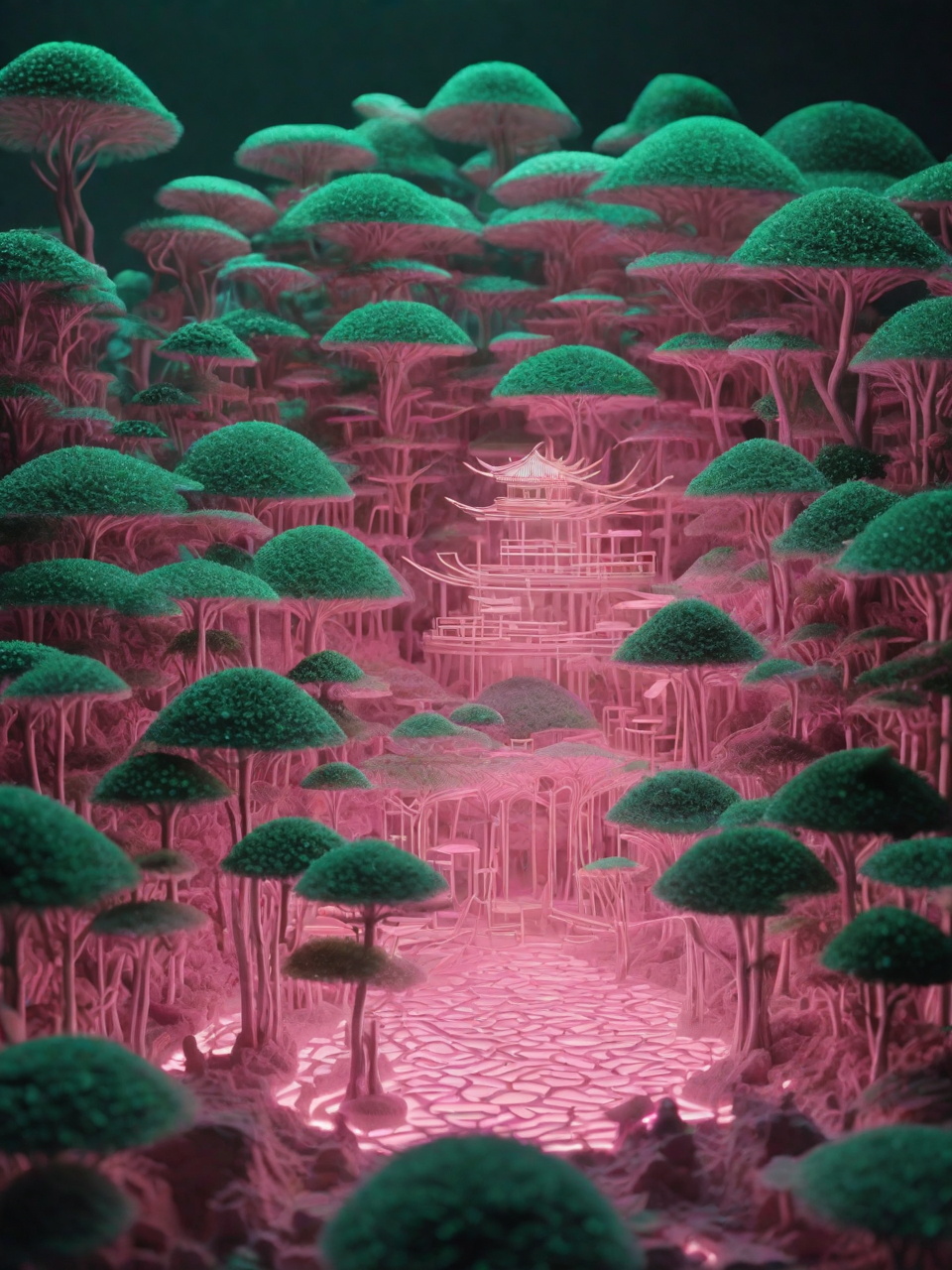 未来主义科幻岛屿天堂立体粉色植物建筑景观奇域ai绘画关键词咒语 - Ai宇宙吧--Ai宇宙吧-
