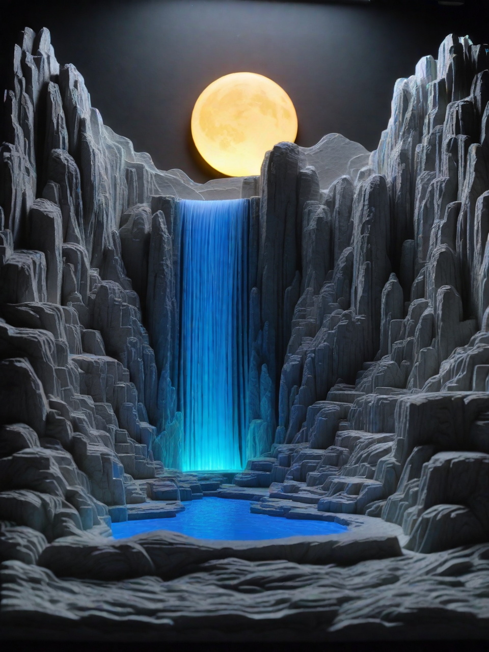 3D立体古风岩石瀑布月亮微观场景奇域ai绘画关键词咒语 - Ai宇宙吧--Ai宇宙吧-