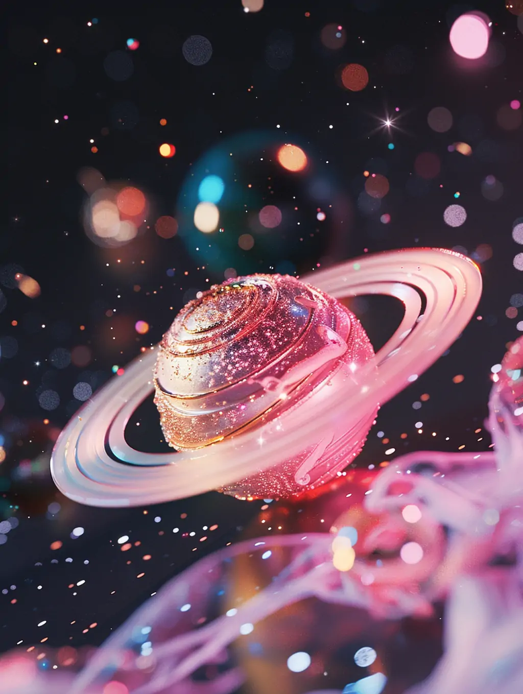 创意彩色糖果星球月球土星太空漂浮摄影海报背景midjourney关键词咒语 - Ai宇宙吧--Ai宇宙吧-