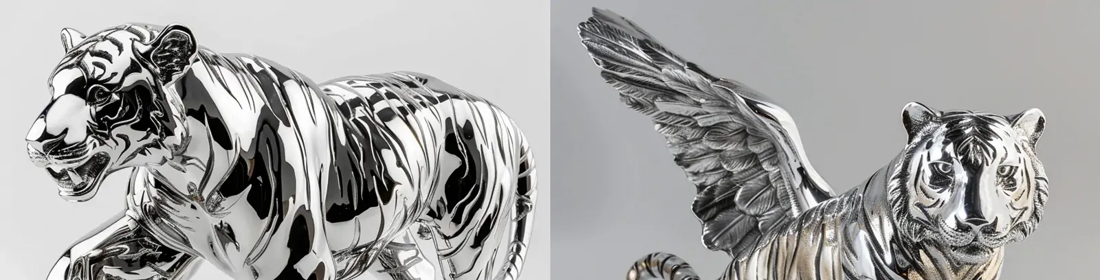 创意光滑银色老虎动物雕塑模型midjourney关键词咒语