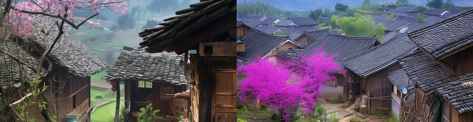 春天雨后乡间小路村庄建筑艺术摄影海报midjourney关键词咒语