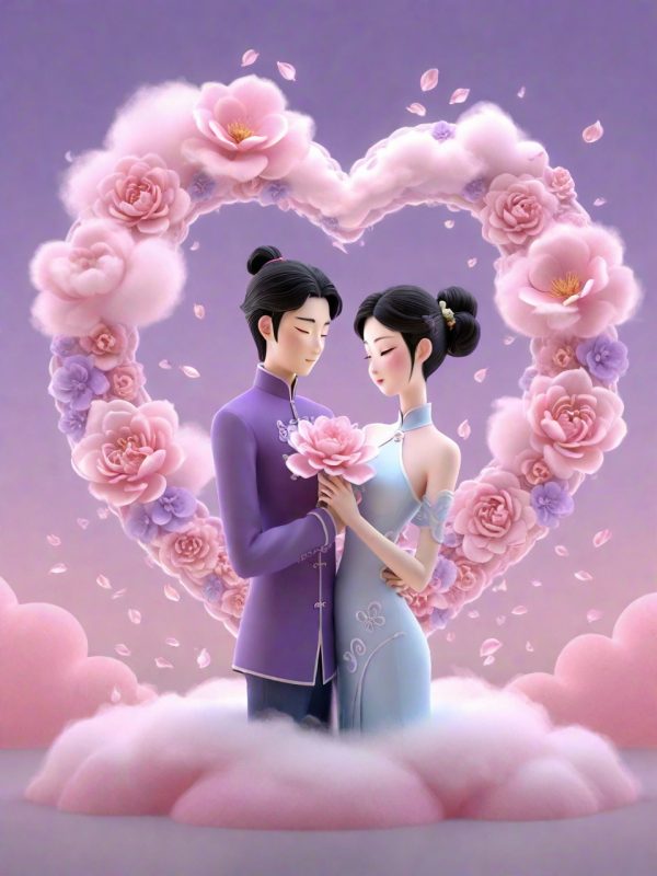 七夕情人节情侣约会爱心人物插图奇域ai绘画关键词咒语-Ai宇宙吧-