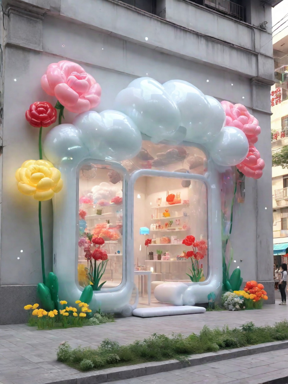彩色透明玻璃充气云朵鲜花商店奇域ai绘画关键词咒语 - Ai宇宙吧--Ai宇宙吧-