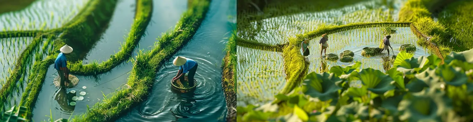 创意迷你微观航拍农民伯伯稻田劳作自然场景摄影海报midjourney关键词咒语