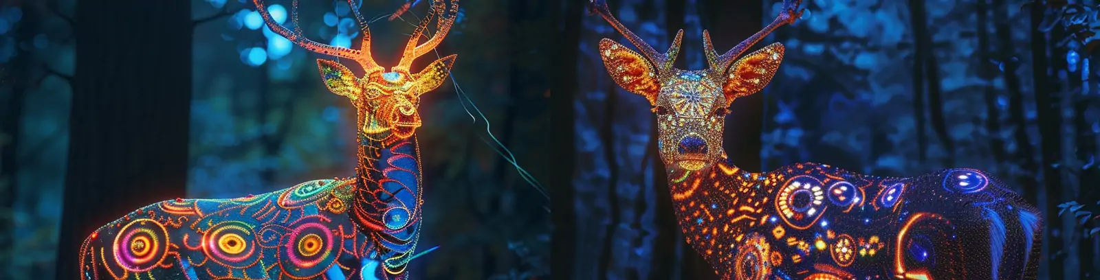 黑暗森林生物发光体小鹿纹理图案神话故事插图海报midjourney关键词咒语