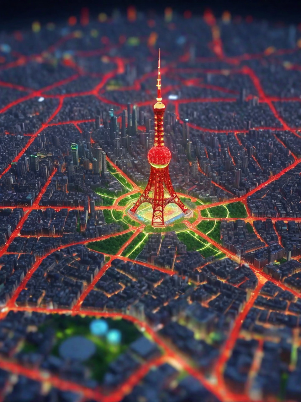 创意上海市地图夜景光效东方明珠俯视图奇域ai绘画关键词咒语 - Ai宇宙吧--Ai宇宙吧-