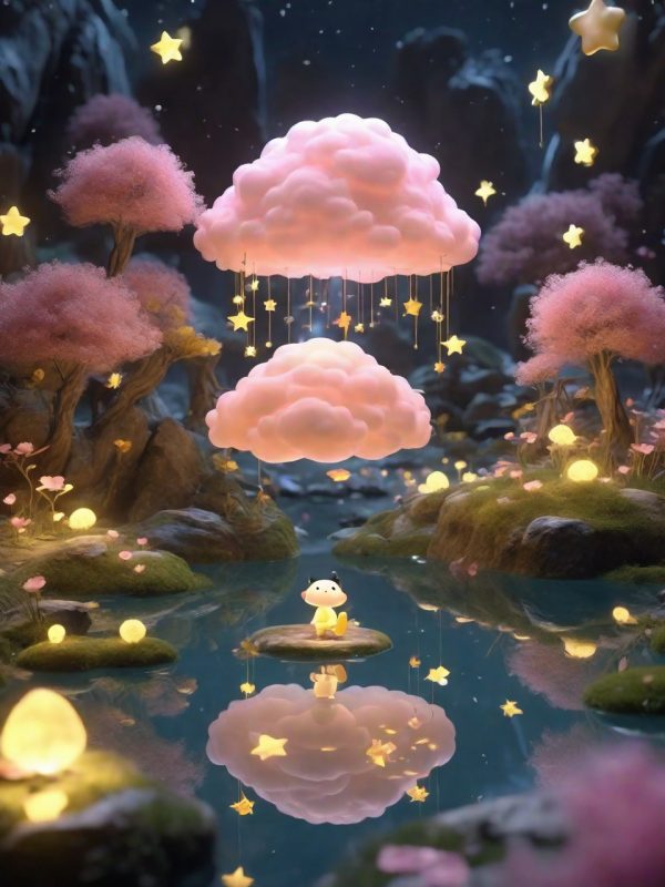 3D古风漂浮云朵流星灯光装饰梦幻仙境场景奇域ai绘画关键词咒语-Ai宇宙吧-