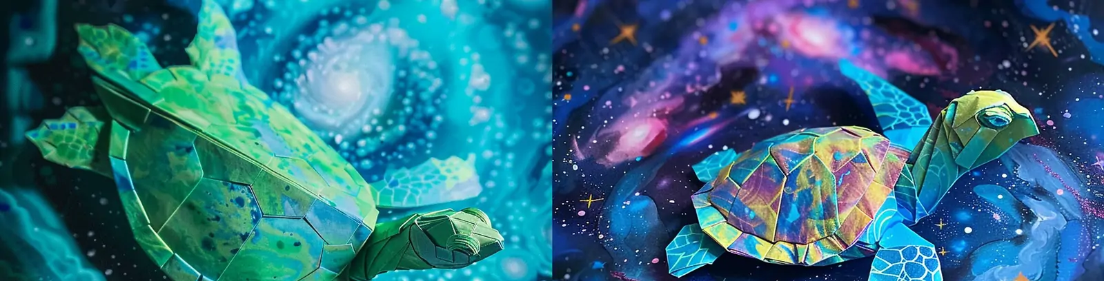 彩色折纸乌龟手工艺品宇宙海洋场景海报midjourney关键词咒语