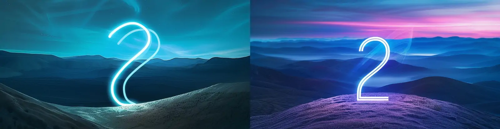 科技感立体数字2霓虹灯光效起伏山脉壁纸背景midjourney关键词咒语