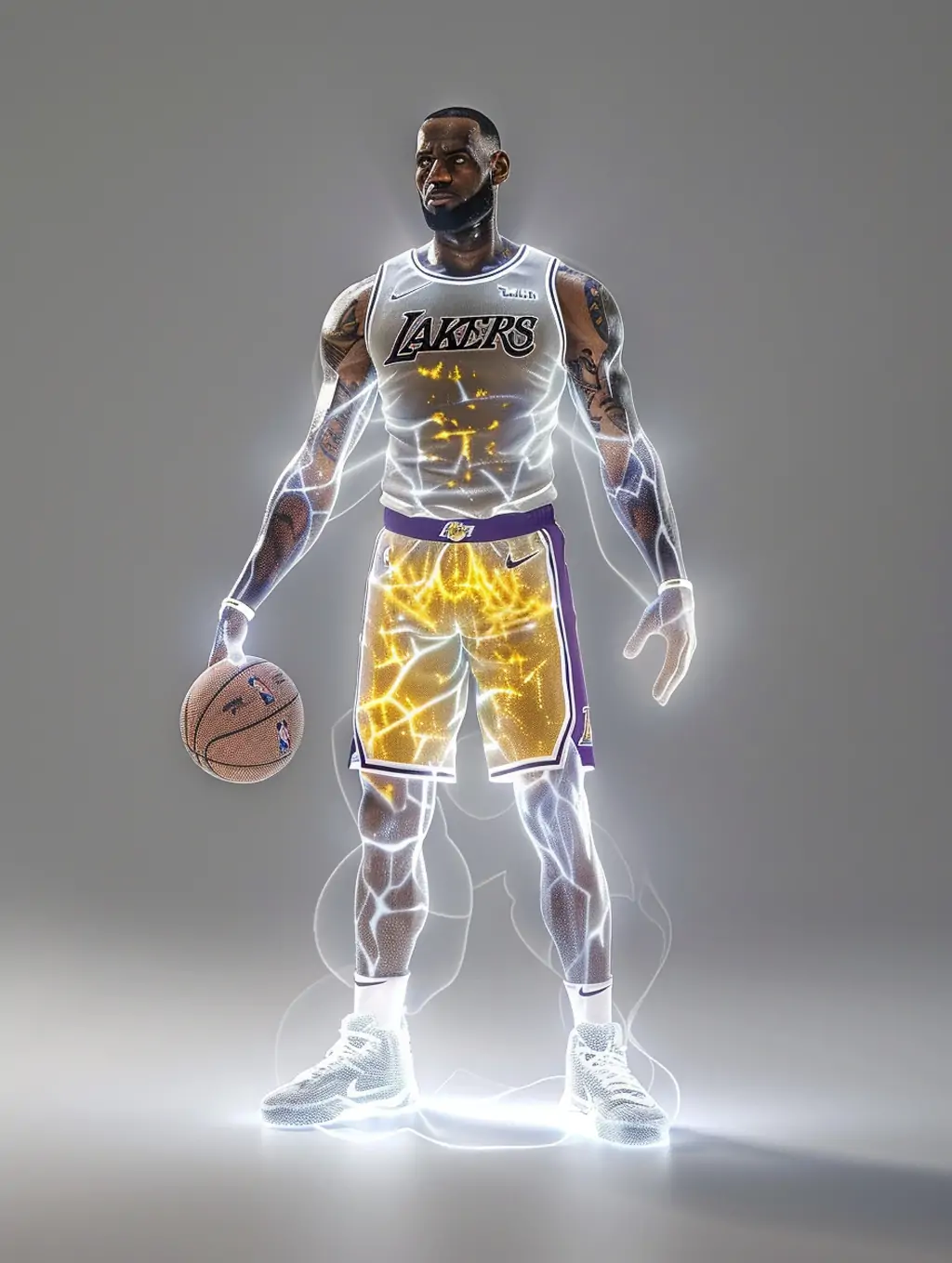 创意逼真透明玻璃发光体全息材料篮球运动员人物模型midjourney关键词咒语 - Ai宇宙吧--Ai宇宙吧-