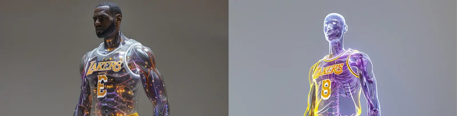 创意逼真透明玻璃发光体全息材料篮球运动员人物模型midjourney关键词咒语