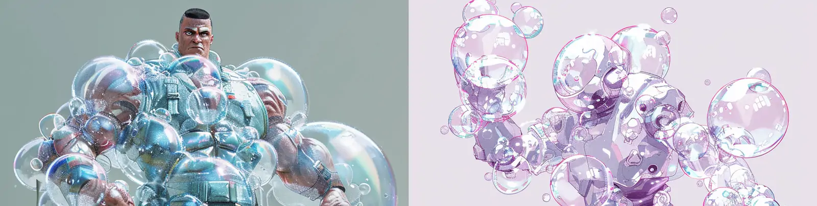 创意泡泡机械人物战斗气势电影风格模型海报midjourney关键词咒语