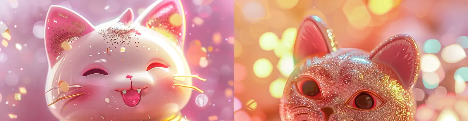 粉色金色闪光钻石可爱猫咪招财猫立体模型摄影海报midjourney关键词咒语