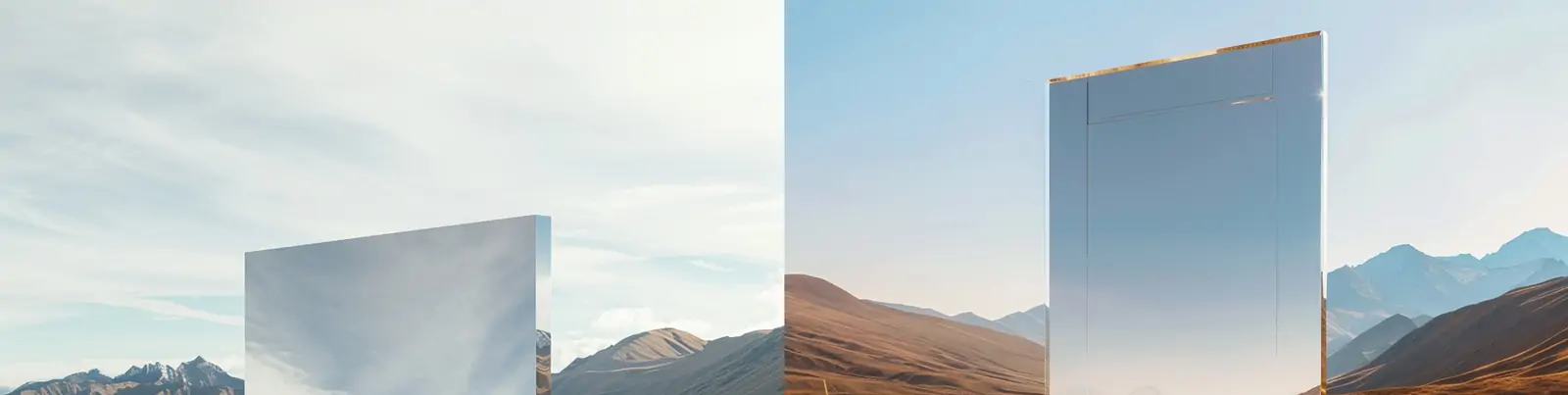 美丽辽阔绿色草原山脉立体镜子反射景观摄影海报midjourney关键词咒语