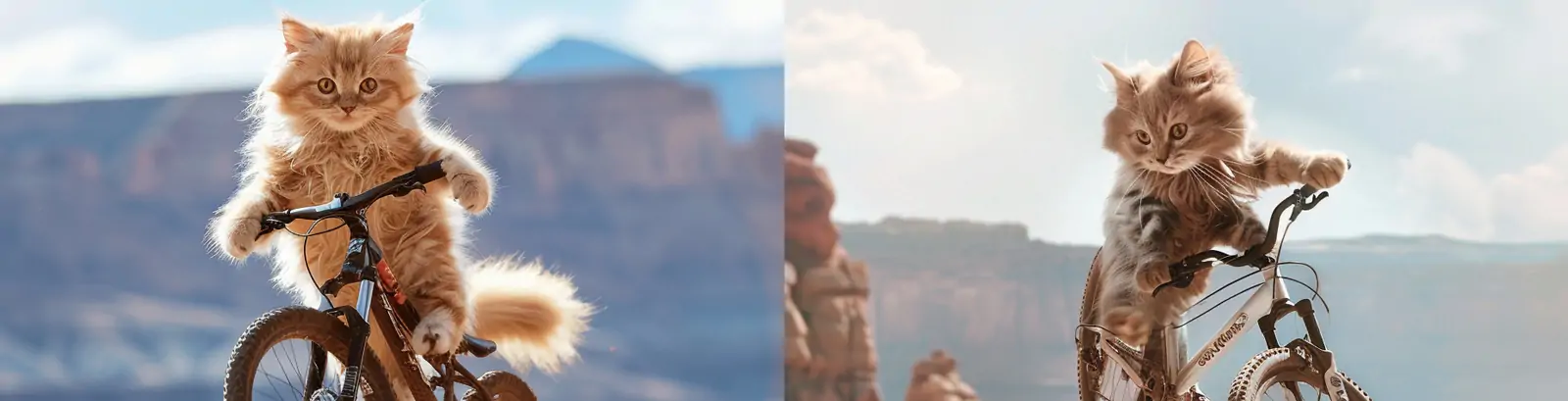 创意猫咪骑自行车飞跃场景摄影海报midjourney关键词咒语