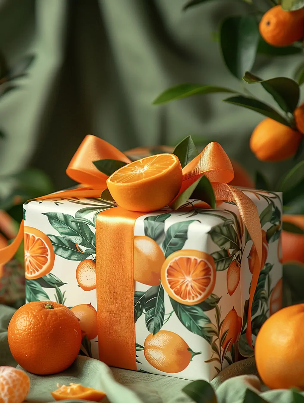 新鲜水果橙子橘子礼盒包装产品摄影广告海报midjourney关键词咒语 - Ai宇宙吧--Ai宇宙吧-