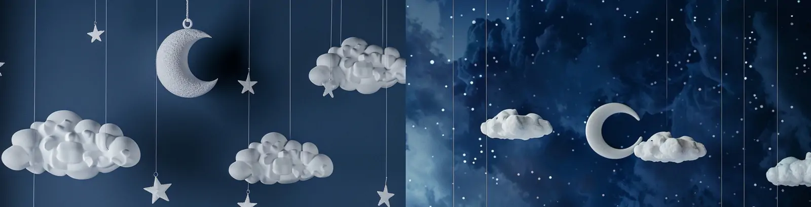 梦幻云朵星星月亮海军蓝主题装饰舞台空间海报背景midjourney关键词咒语