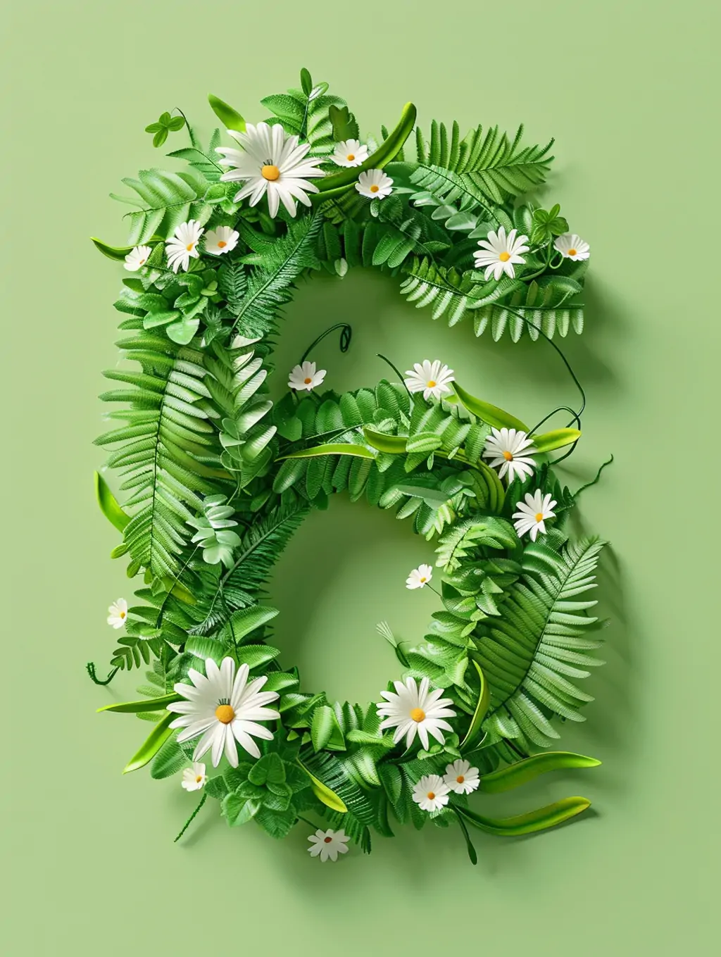 绿色鲜花植物立体数字6自然元素风格视觉设计海报midjourney关键词咒语 - Ai宇宙吧--Ai宇宙吧-