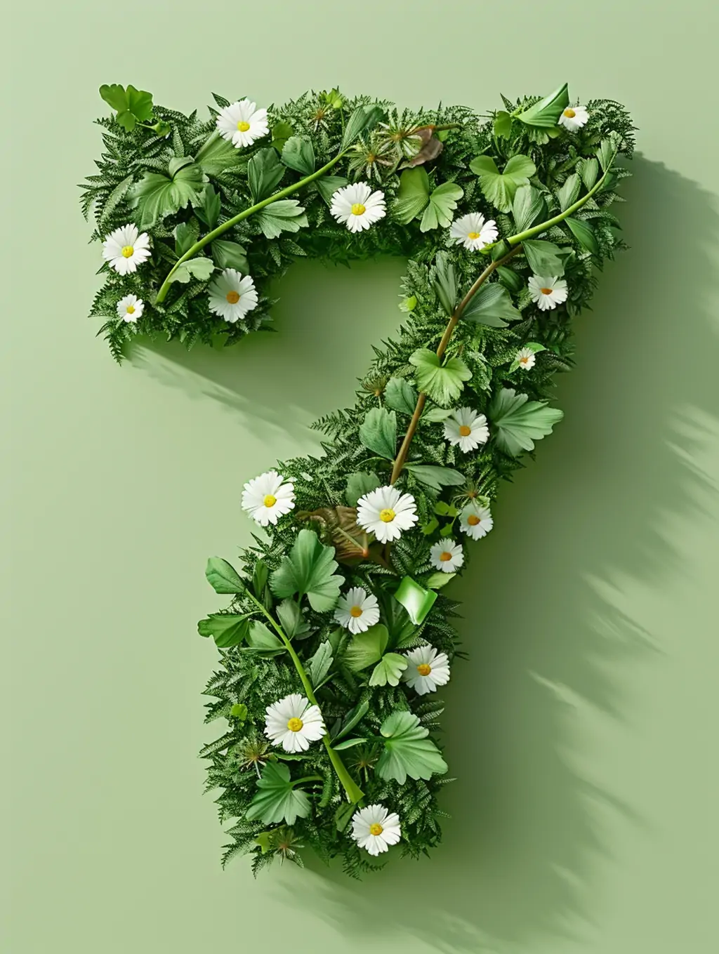 绿色鲜花植物立体数字7自然元素风格视觉设计海报midjourney关键词咒语 - Ai宇宙吧--Ai宇宙吧-