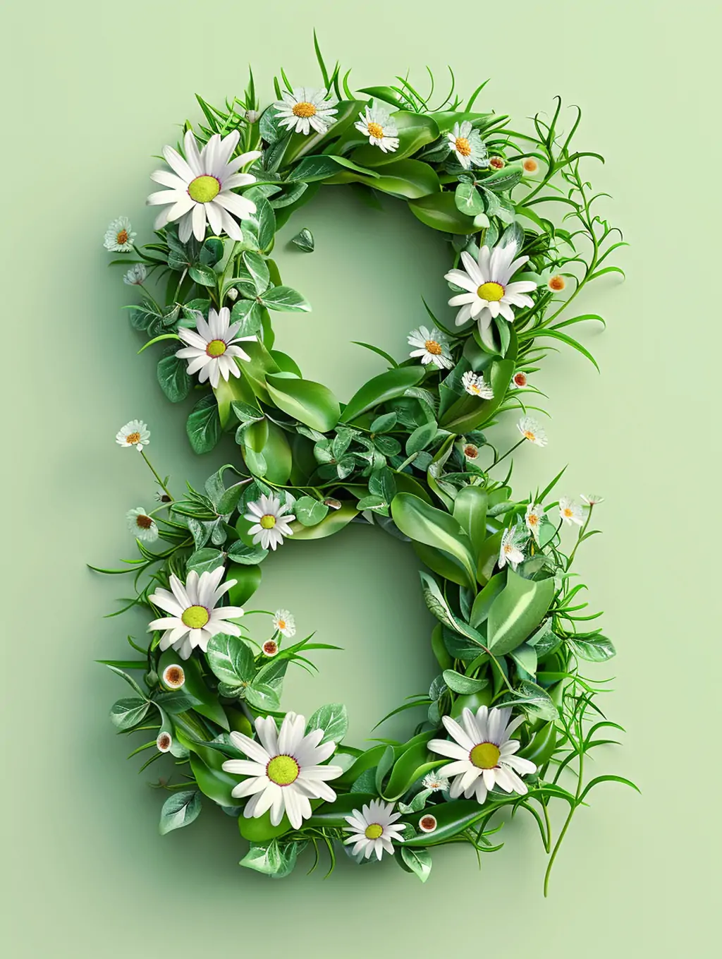绿色鲜花植物立体数字8月份日历自然元素风格视觉设计海报midjourney关键词咒语 - Ai宇宙吧--Ai宇宙吧-
