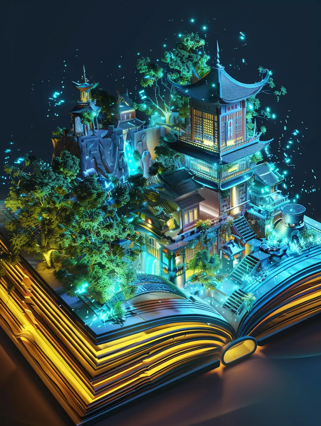 创意三维全息科技魔法上海建筑立体书插图海报midjourney关键词咒语 - Ai宇宙吧--Ai宇宙吧-