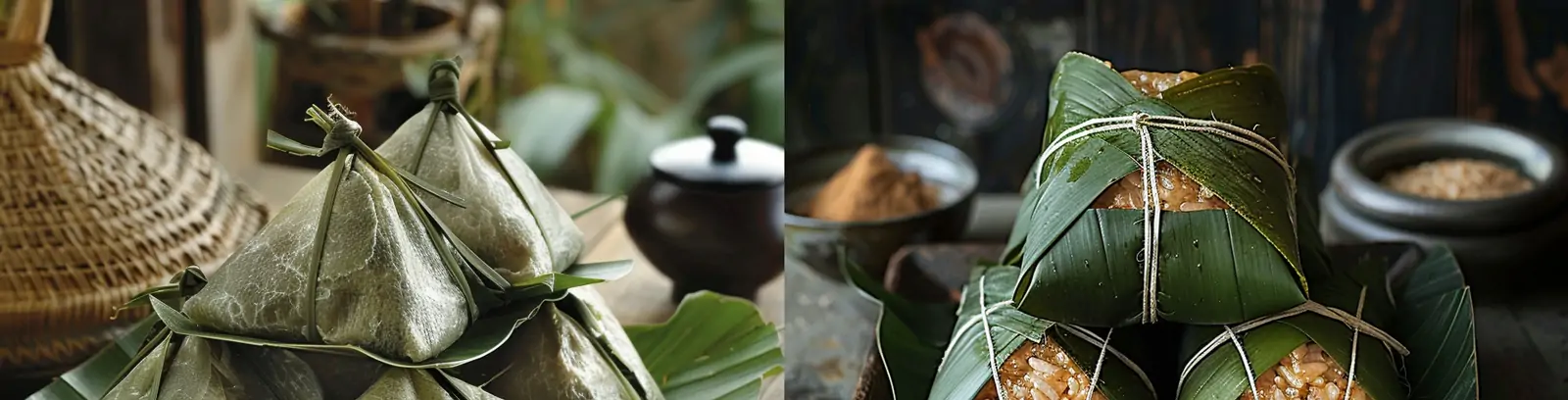 中国传统节日美食粽子端午节粽叶糯米制作产品广告海报midjourney关键词咒语