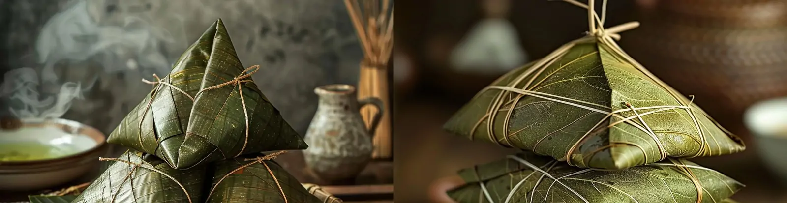 中国传统节日美食粽子端午节粽叶糯米制作产品广告摄影海报midjourney关键词咒语