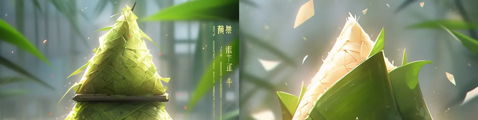 中国传统节日美食粽子端午节粽叶糯米制作产品广告摄影海报midjourney关键词咒语