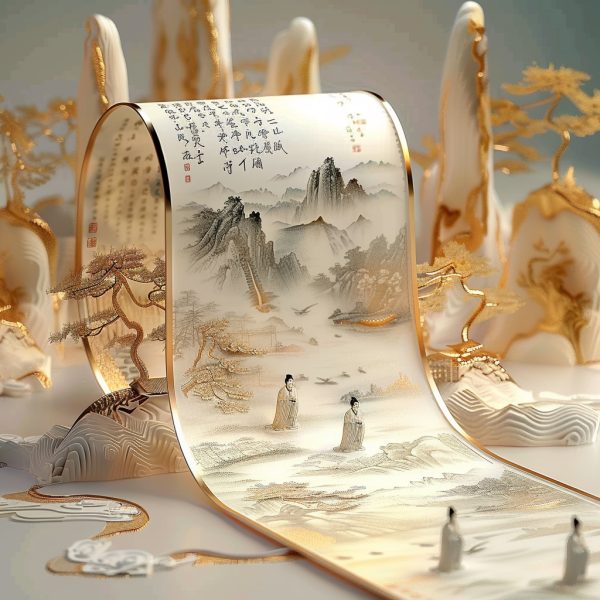 中国风行走在画卷中的诗人midjourney关键词咒语-Ai宇宙吧-