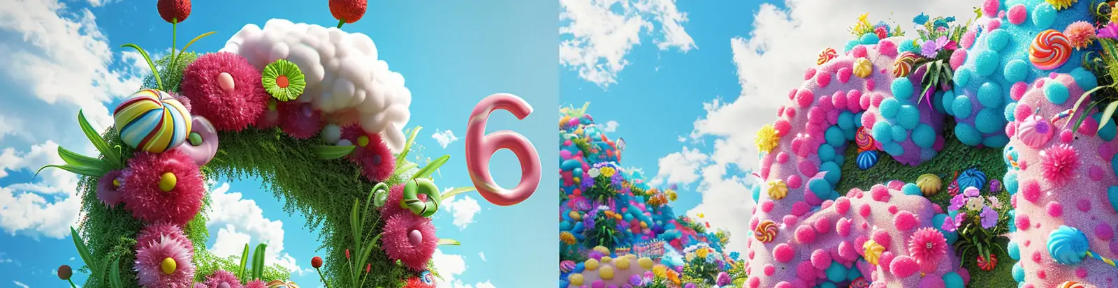 创意六一儿童节鲜花糖果气球儿童乐园立体61数字场景插图海报midjourney关键词咒语