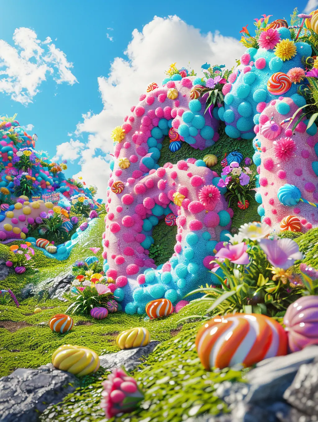 创意六一儿童节鲜花糖果气球儿童乐园立体61数字场景插图海报midjourney关键词咒语 - Ai宇宙吧--Ai宇宙吧-