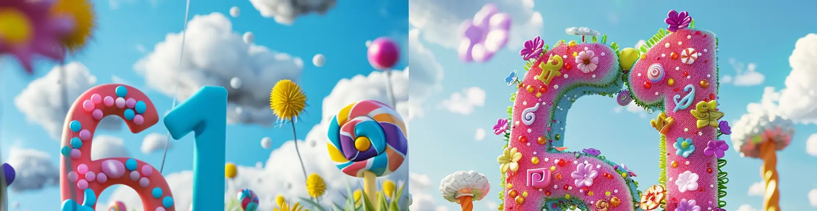 创意六一儿童节鲜花糖果气球儿童乐园立体61数字场景插图海报midjourney关键词咒语