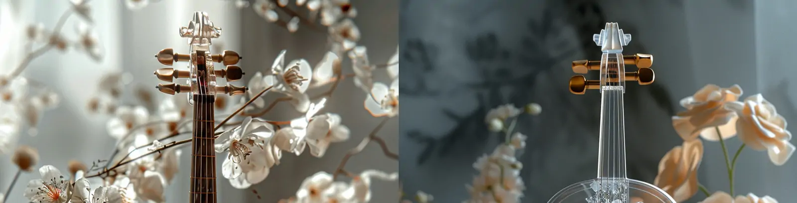 创意透明鲜花小提琴立体模型摄影海报midjourney关键词咒语
