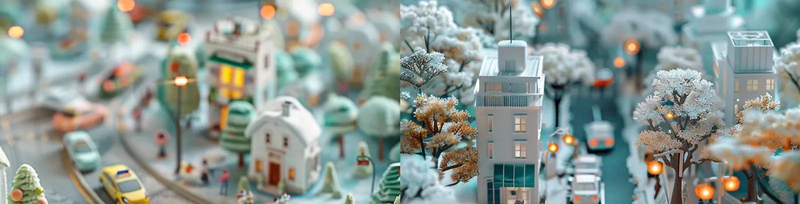 现代城市建筑街道汽车3D立体微缩景观模型midjourney关键词咒语