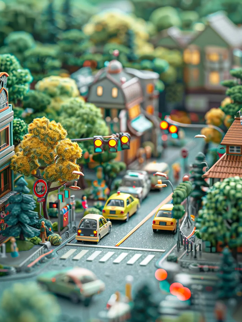 现代城市建筑街道汽车3D立体微缩景观模型midjourney关键词咒语 - Ai宇宙吧--Ai宇宙吧-