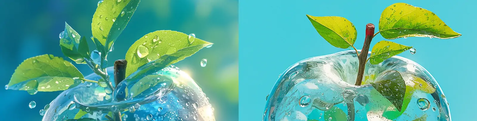 透明玻璃塑料晶莹剔透水滴气泡苹果模型midjourney关键词咒语