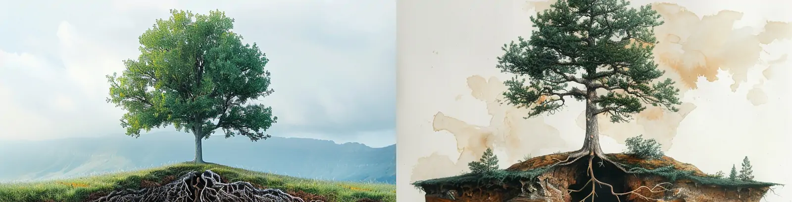 创意树木树根植物岩石横截面生命力艺术摄影海报midjourney关键词咒语