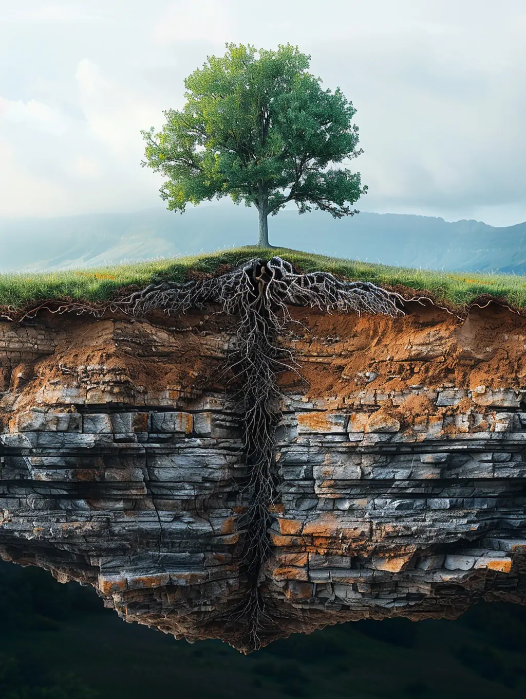 创意树木树根植物岩石横截面生命力艺术摄影海报midjourney关键词咒语 - Ai宇宙吧--Ai宇宙吧-