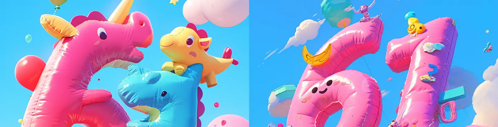 彩色缤纷可爱卡通六一儿童节气球61数字立体海报midjourney关键词咒语