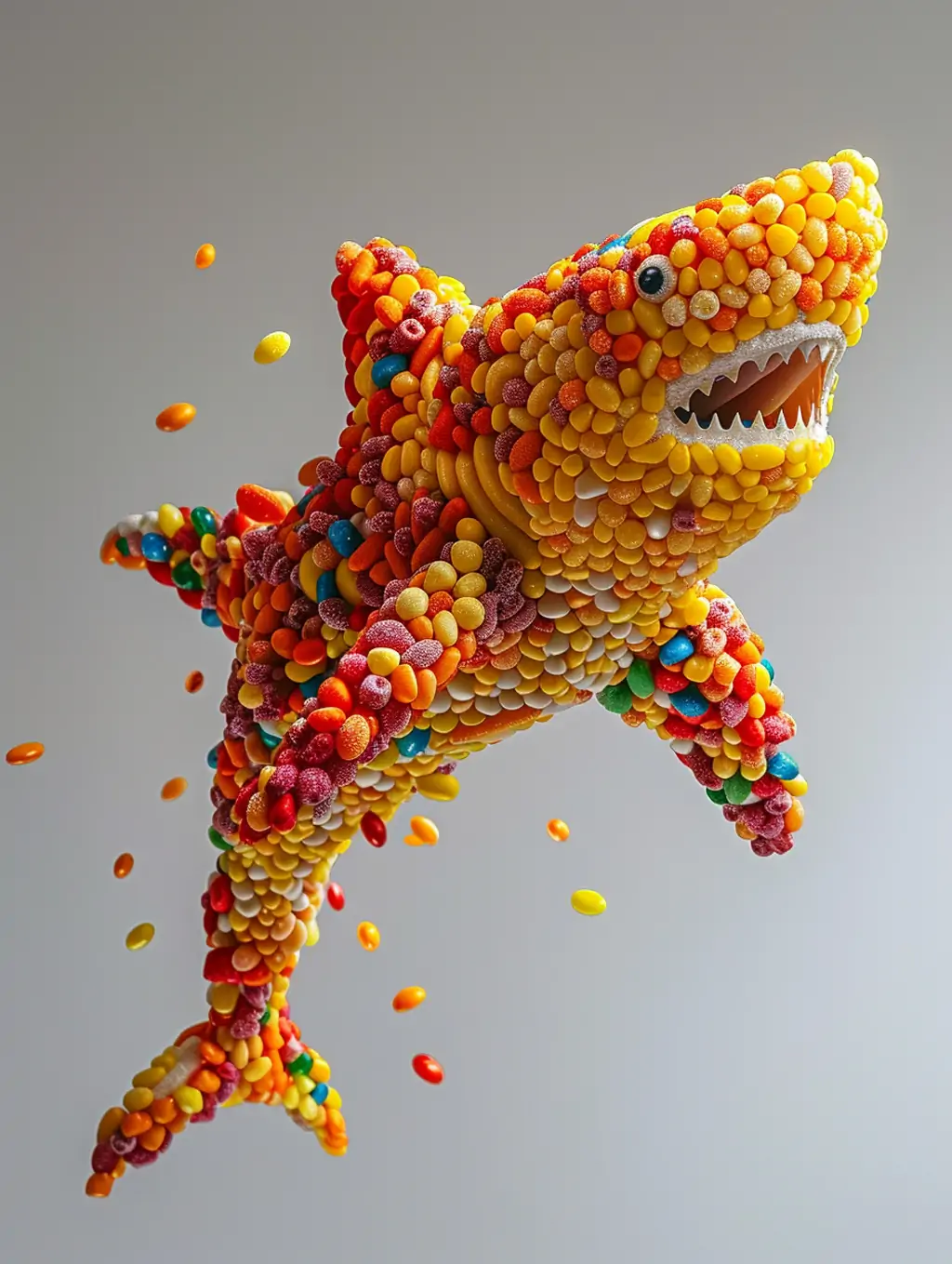 创意可爱彩虹糖果鲨鱼模型艺术摄影海报midjourney关键词咒语 - Ai宇宙吧--Ai宇宙吧-