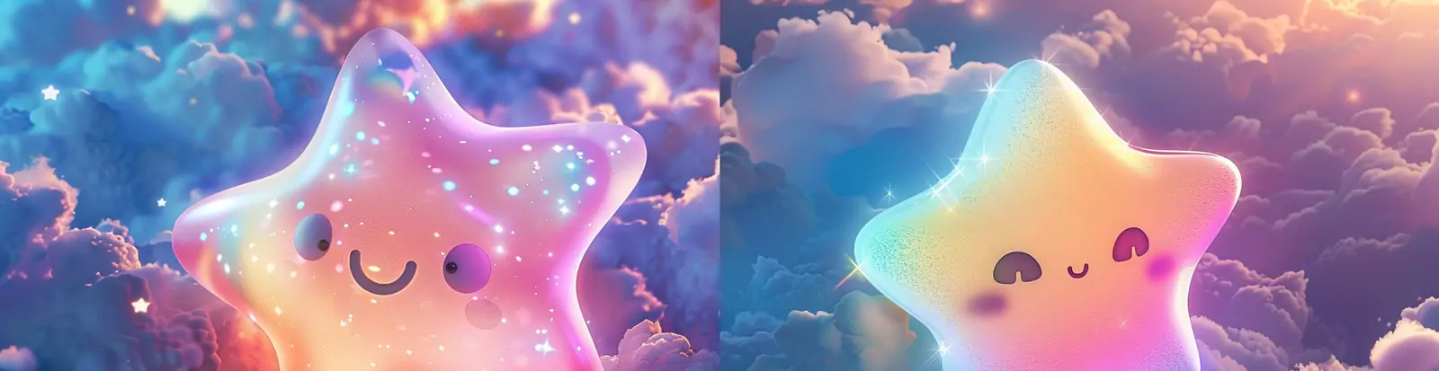 手绘可爱立体卡通拟人化星星云朵彩虹插图绘画海报midjourney关键词咒语