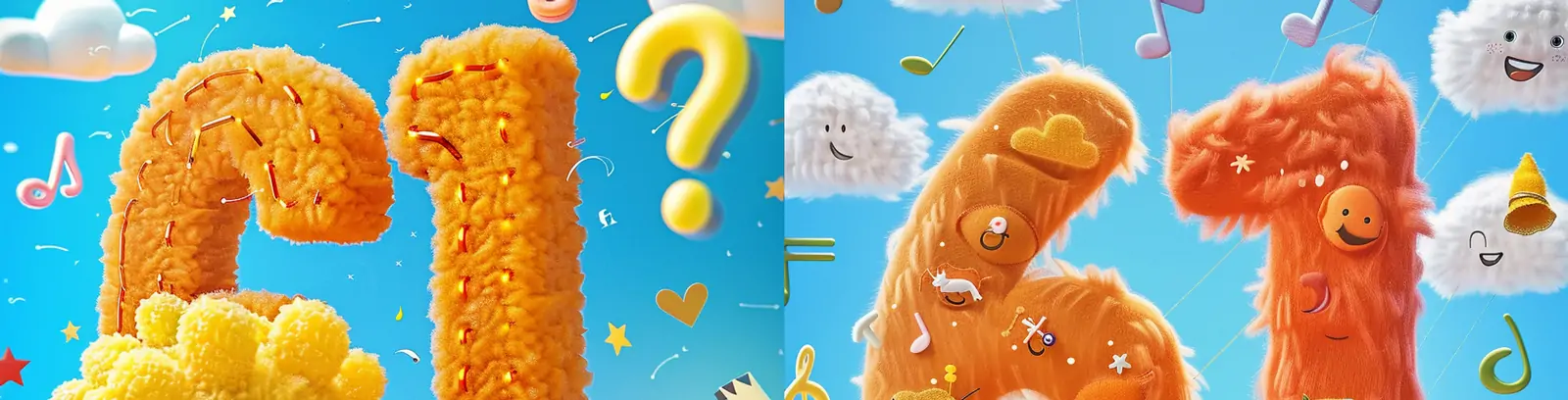 趣味可爱卡通六一儿童节立体61数字动画风格插图海报midjourney关键词咒语