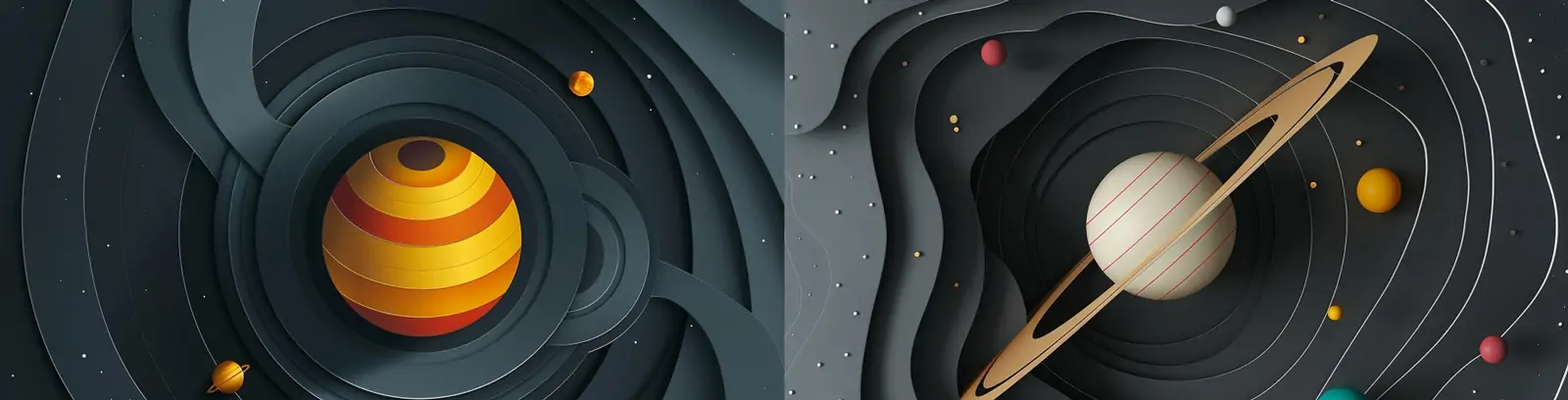 宇宙太空星球太阳系行星土星立体光环剪纸风格空间海报midjourney关键词咒语