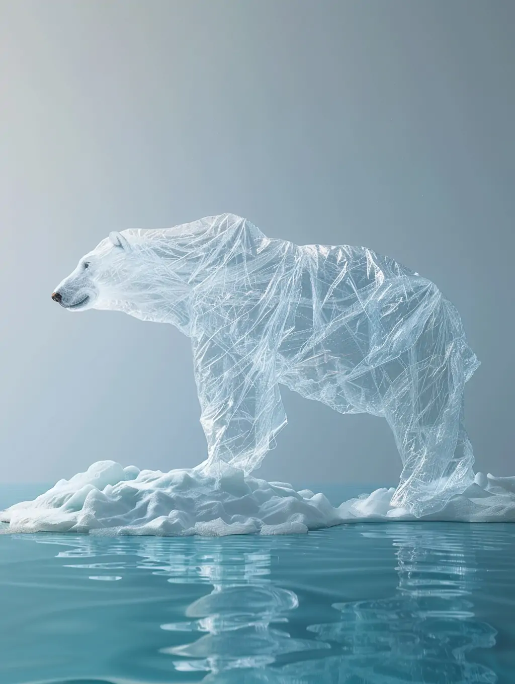 创意环保逼真立体充气透明塑料袋北极熊动物模型摄影海报midjourney关键词咒语 - Ai宇宙吧--Ai宇宙吧-