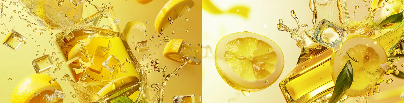 创意清凉夏季黄色柠檬果汁饮料冰块广告摄影海报midjourney关键词咒语