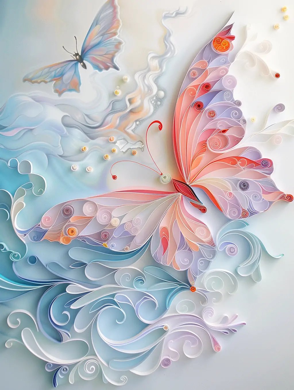 梦幻3D立体蝴蝶羽毛纸艺术漩涡纹理图案海报midjourney关键词咒语 - Ai宇宙吧--Ai宇宙吧-